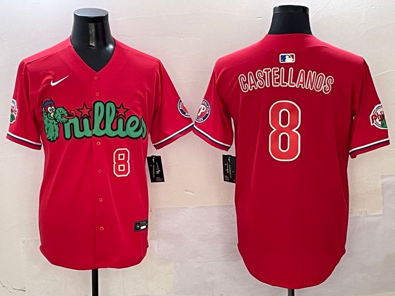 Men Philadelphia Phillies #8 Castellanos Red three generations Joint Name 2025 Nike MLB Jersey style 2